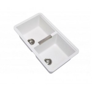 Carysil White Double Bowls Granite Undermount Kitchen Sink 824 x 481 x 241mm 